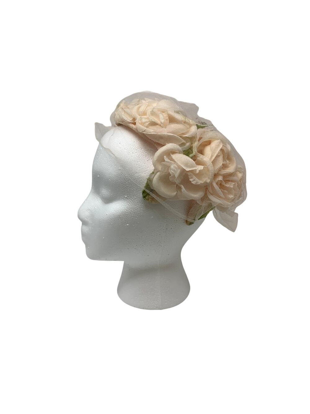 Vintage Blush Floral Hat Organza Flower Halo Cap Romantic Bridal Garden Festival